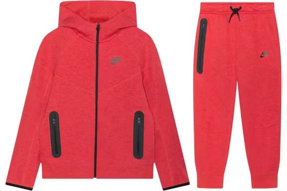Nike Sportswear Tech Fleece Full-Zip Hoodie & Jogger Set - Light University Red Heather/Black/Black